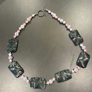 Vintage gemstone sterling quartz and coral necklace